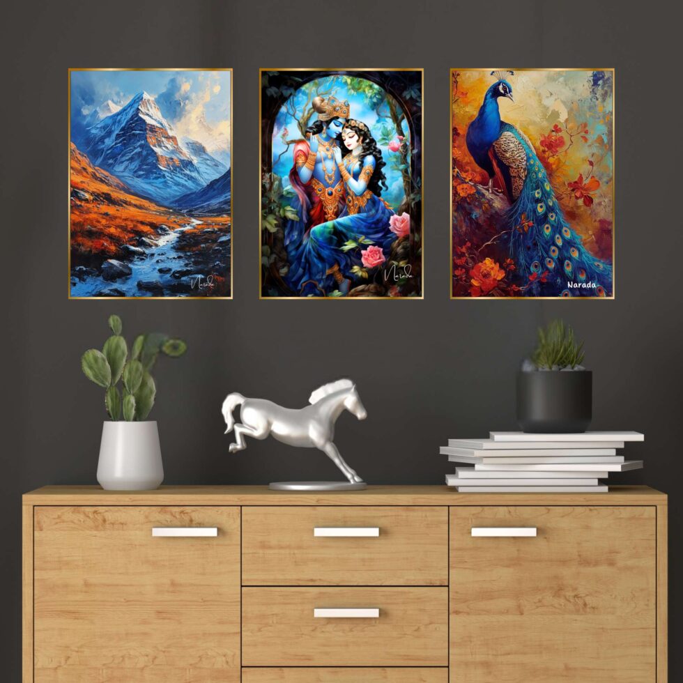 Set of Three Wall Paintings for Wall Dacoration Golden Framed Wall Paintings for Living Room & Bedroom Wall Art for Home Decoration & Office Wall Décor (24x18 inch CH-GD3-1) - AllHandmadeGoods