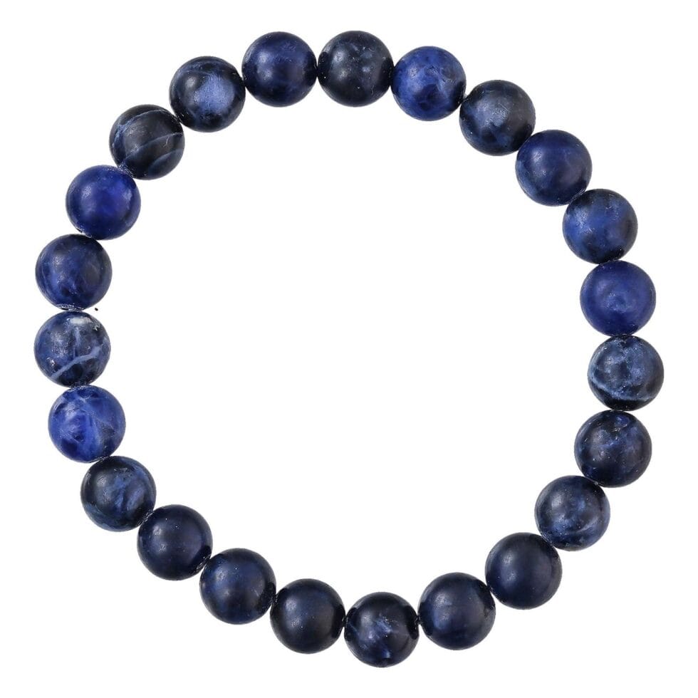 Blue sodalite crystal bead bracelet for intuition, clarity, confidence, and healing energy"