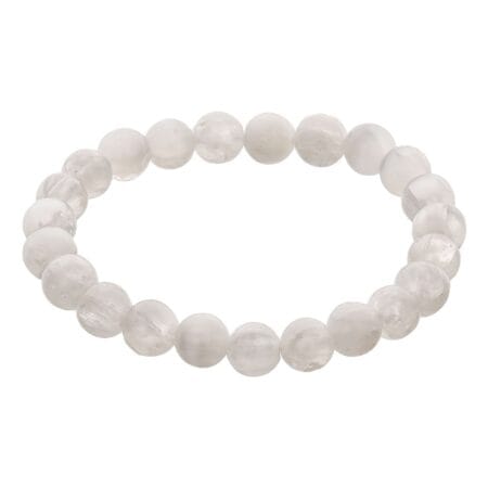 White selenite crystal bead bracelet for cleansing, protection, meditation, and spiritual healing