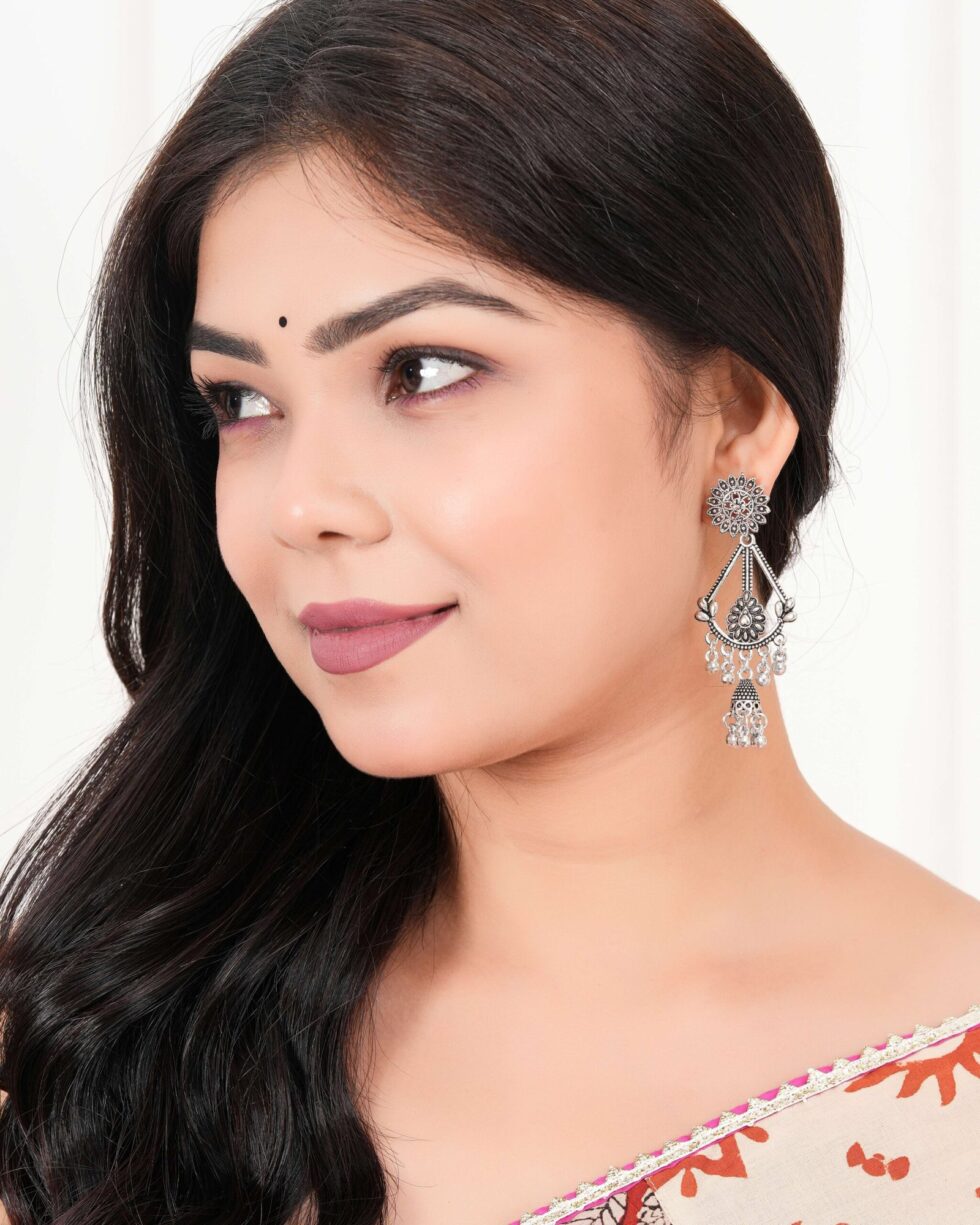 Women's Handmade Traditional Jhumki With Moon Chandbali Design Ethnic Wedding Wear Earrings For Women - AllHandmadeGoods