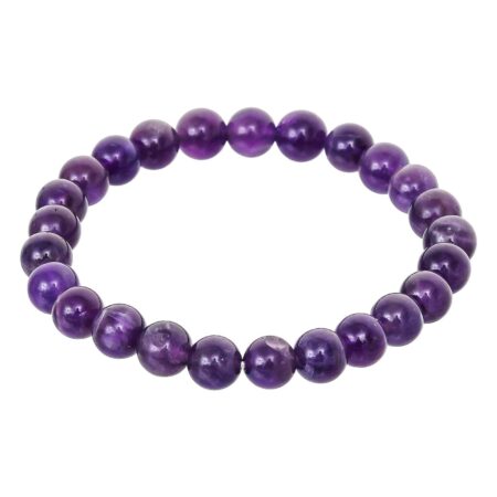 Natural amethyst beaded bracelet with polished purple healing crystals for meditation, relaxation, and spiritual energy