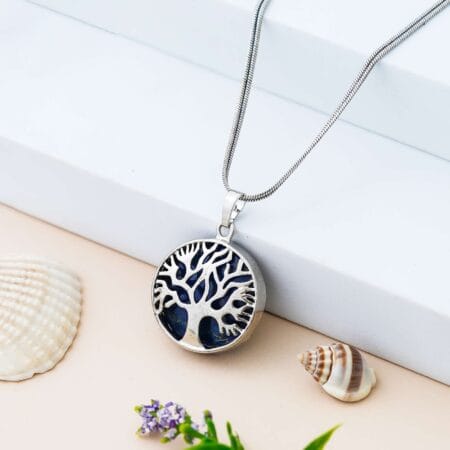 Tree of Life pendant necklace with blue lapis gemstone and silver chain for women’s jewellery