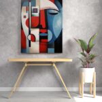 Abstract modern face art painting on canvas for home and office wall décor, contemporary geometric design.