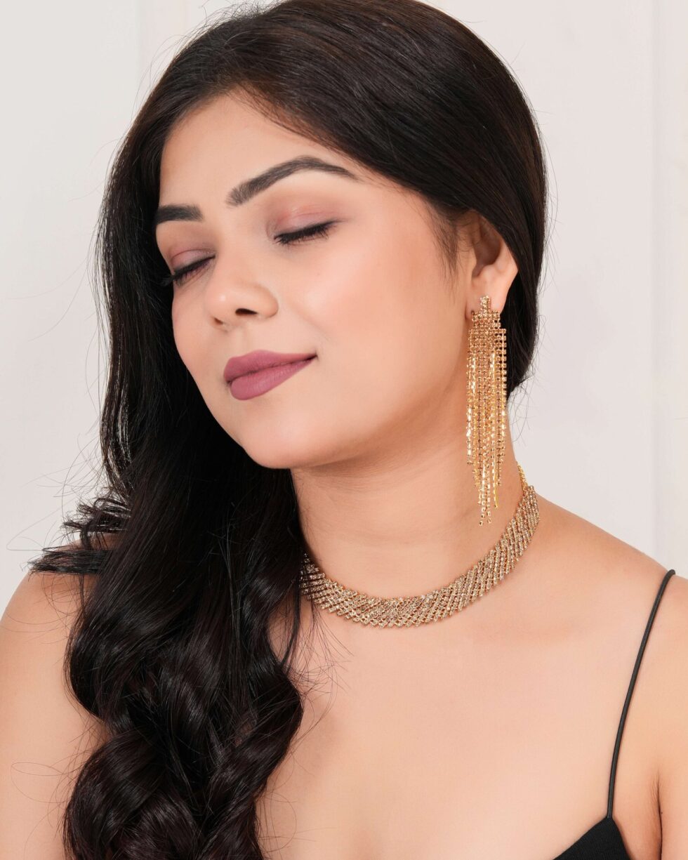 Women's Indo-Western Drop Dangles Earring With Necklace For Women Fashion Jewellery for women Artificial Earrings and Necklace For women (Golden) - AllHandmadeGoods