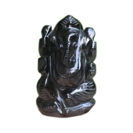 Black Obsidian Lord Ganesha idol carved gemstone statue for protection and home decor