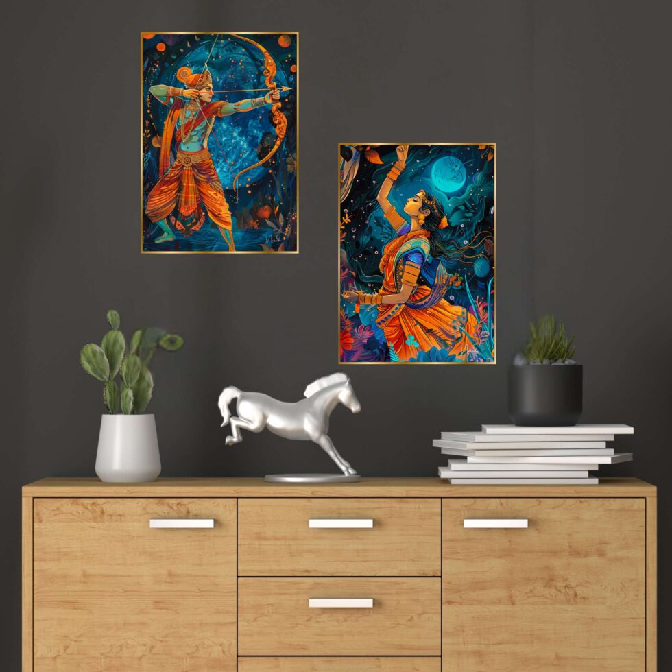 Set of Two Wall Paintings for Wall Dacoration Golden Framed Wall Paintings for Living Room & Bedroom Wall Art for Home Decoration & Office Wall Décor (14x11 inch CH-GD2-4) - AllHandmadeGoods