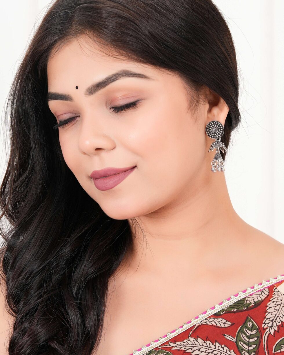 Women Traditional Silver AZ838-OXidised Jhumka Set | German Silver Chand Baliyan & Jhumkas Earrings for Women | Birthday & Anniversary Gift -AZ838-OX-ER51 - AllHandmadeGoods