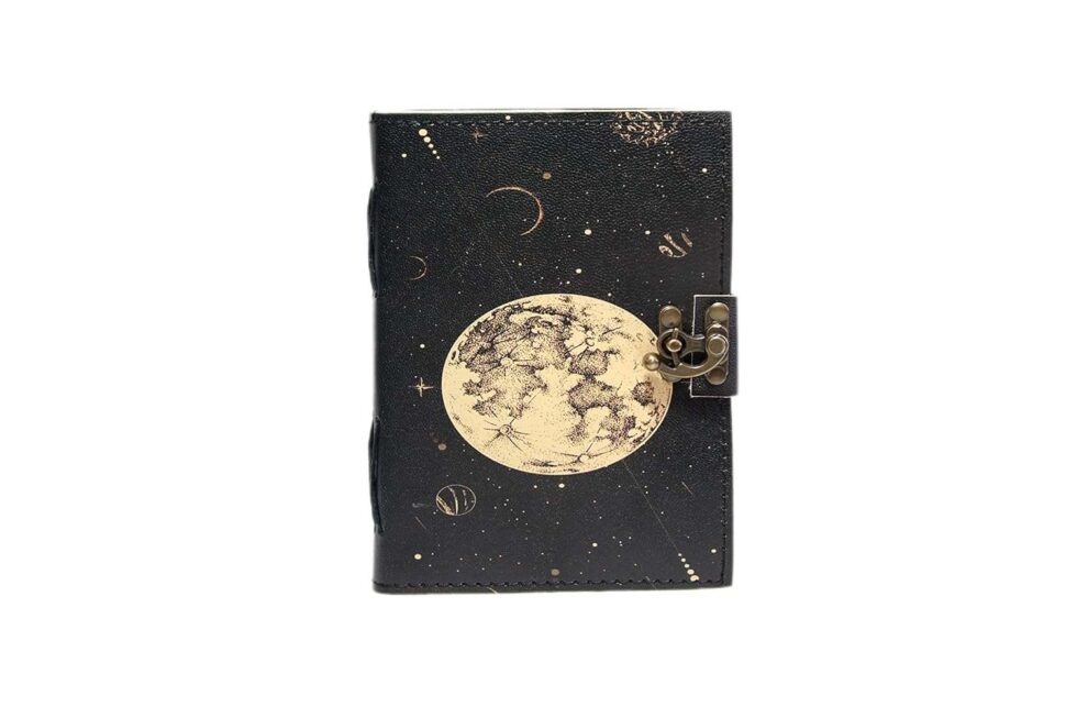Midnight Moon Black Leather Diary – Celestial Edition - AllHandmadeGoods