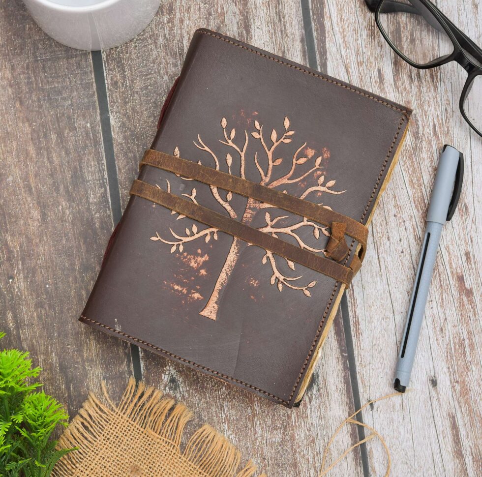 Tree of Life Embossed Leather Diary – Brown Edition - AllHandmadeGoods