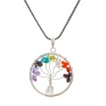 7 Chakra crystal Tree of Life pendant necklace for healing, energy balance, and positivity