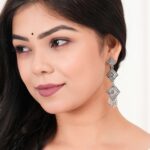 Women Traditional Silver AZ838-OXidised Jhumka Set | German Silver Chand Baliyan & Jhumkas Earrings for Women | Birthday & Anniversary Gift -AZ838-OX-ER47 - AllHandmadeGoods