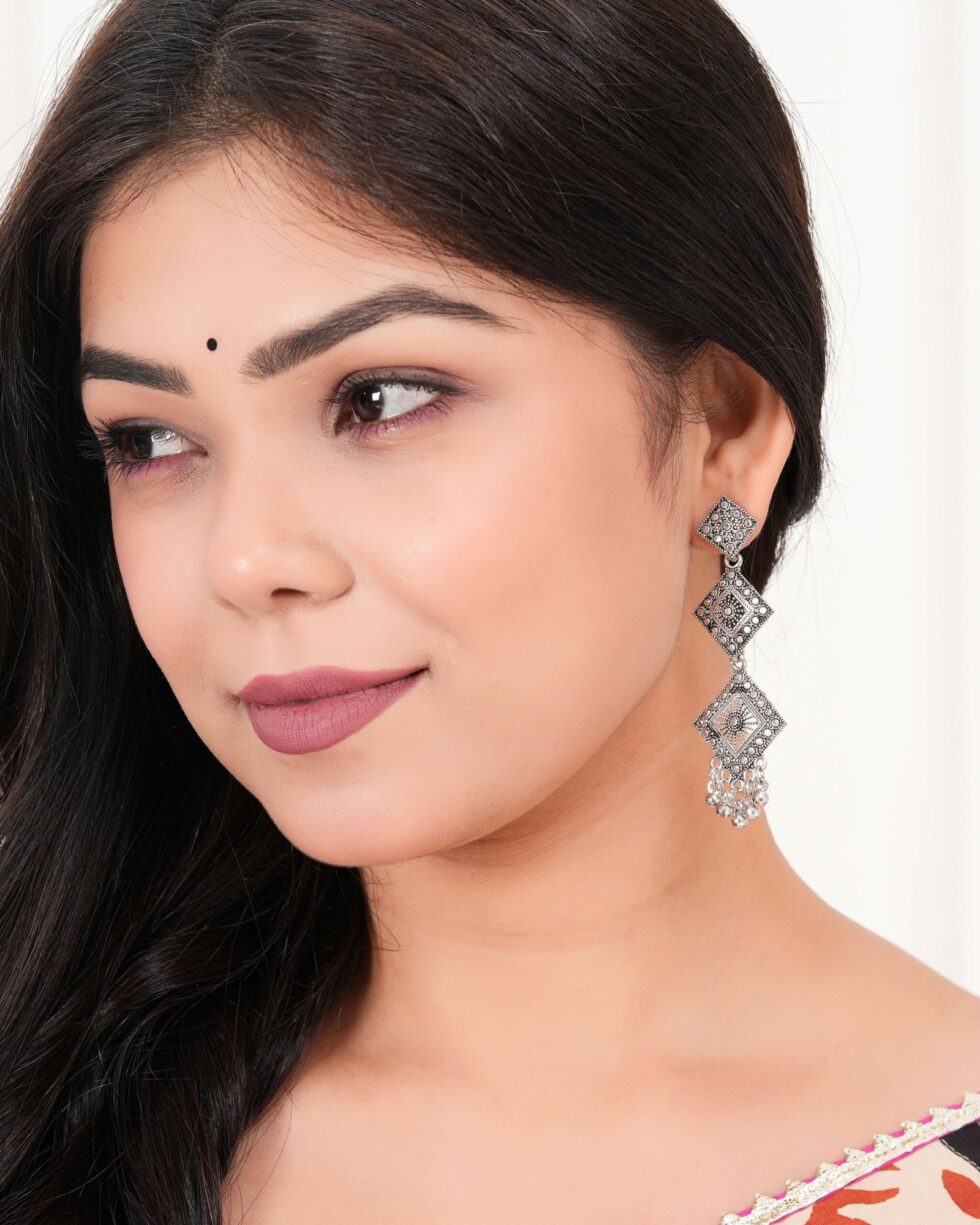 Women Traditional Silver AZ838-OXidised Jhumka Set | German Silver Chand Baliyan & Jhumkas Earrings for Women | Birthday & Anniversary Gift -AZ838-OX-ER47 - AllHandmadeGoods