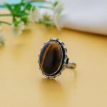 Oval Tiger Eye gemstone ring with antique silver setting for men and women jewellery