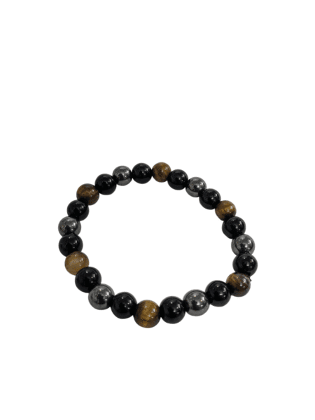 Tiger Eye, Hematite, and Black Onyx beaded bracelet for protection, confidence, and grounding energy