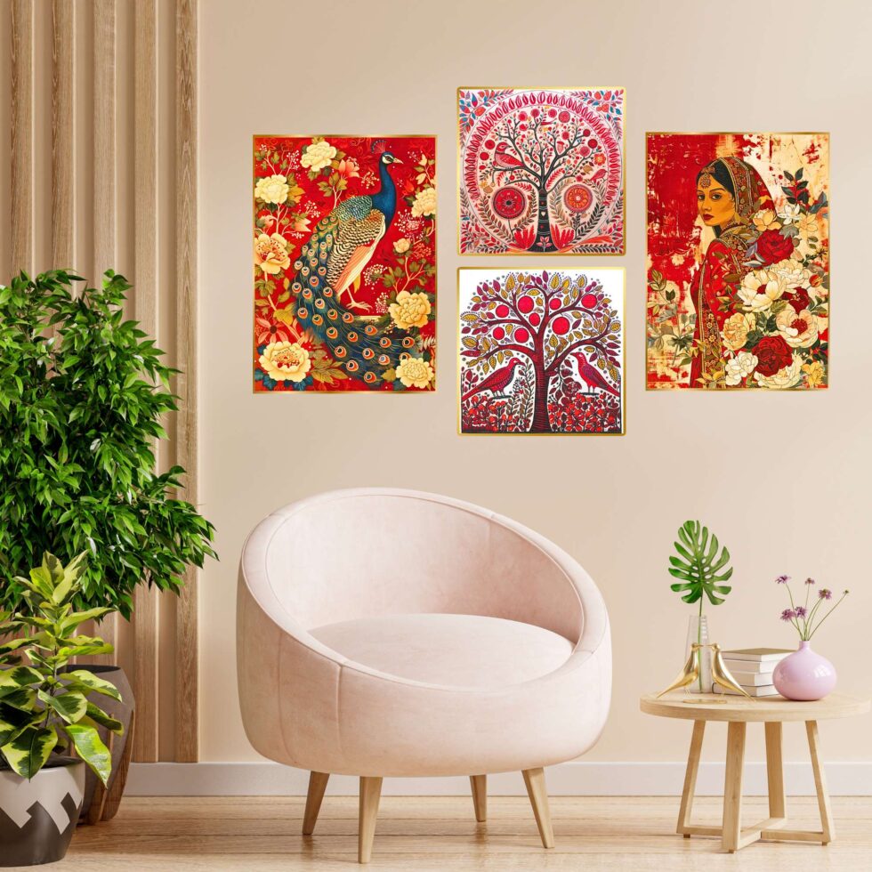 Set of Four Wall Paintings for Wall Dacoration Golden Framed Wall Paintings for Living Room & Bedroom Wall Art for Home Decoration & Office Wall Décor (13x10 inch CH-GD4-10) - AllHandmadeGoods