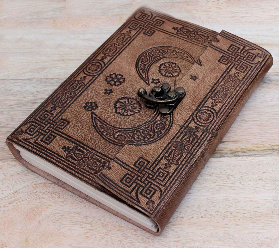 Celestial Moon Phase Brown Leather Diary - AllHandmadeGoods