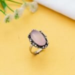 Rose quartz oval gemstone ring with antique silver setting for women’s jewellery"