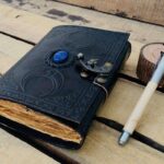 Midnight Blue Leather Journal with Sapphire Stone Accent