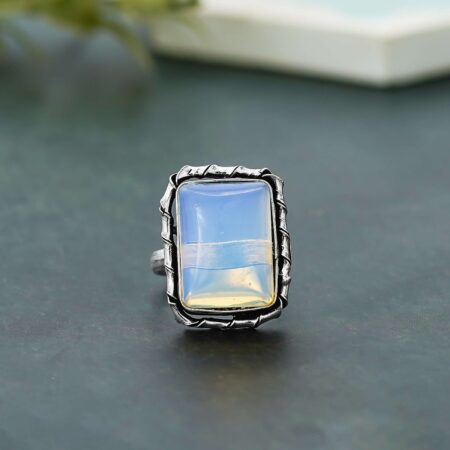 Rectangular moonstone gemstone ring with antique silver setting for women’s jewellery