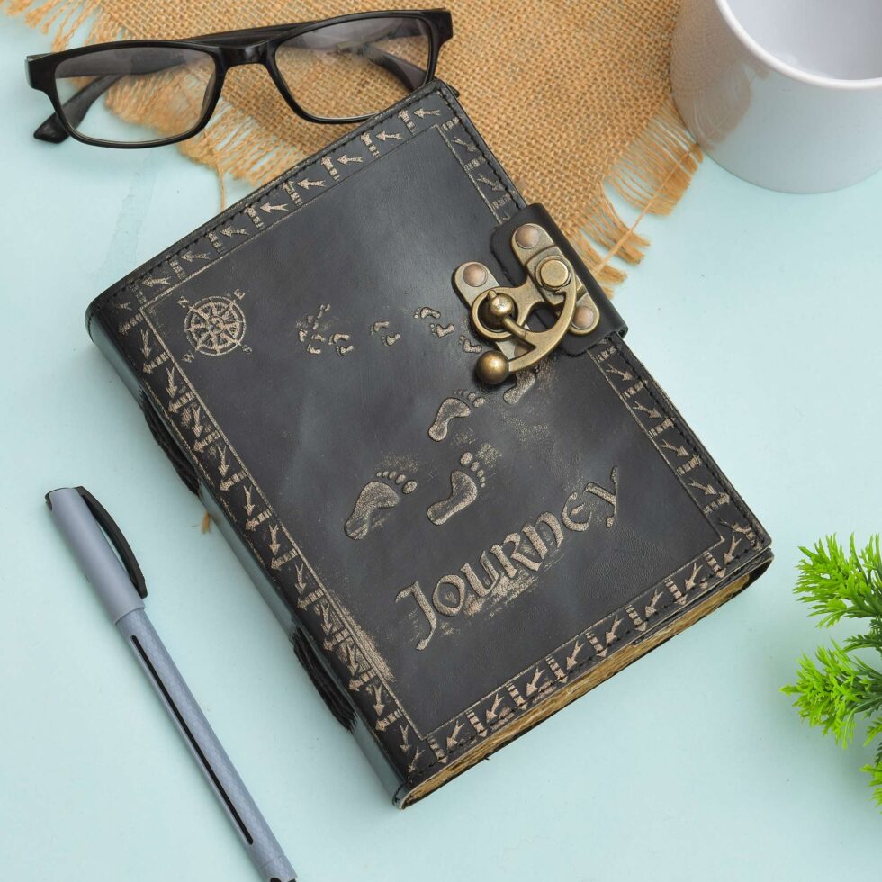 Journey Script Embossed Vintage Leather Diary - AllHandmadeGoods