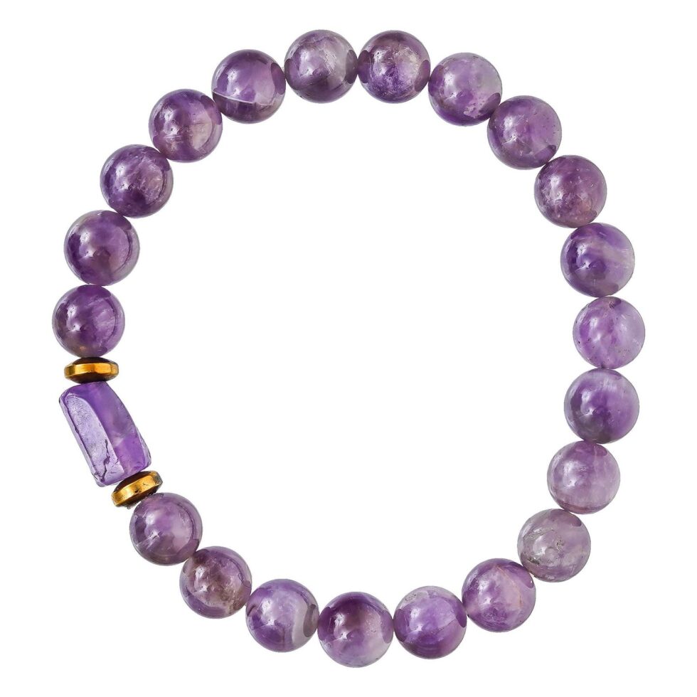 purple gemstone beaded bracelet with round natural stone beads for men and women jewelleryAmethyst crystal beaded bracelet with natural purple healing stones for calmness, spiritual growth, and stress relief