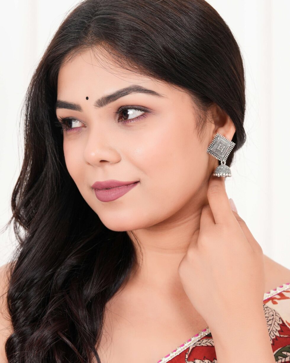 Women Traditional Silver AZ838-OXidised Jhumka Set | German Silver Chand Baliyan & Jhumkas Earrings for Women | Birthday & Anniversary Gift -AZ838-OX-ER50 - AllHandmadeGoods