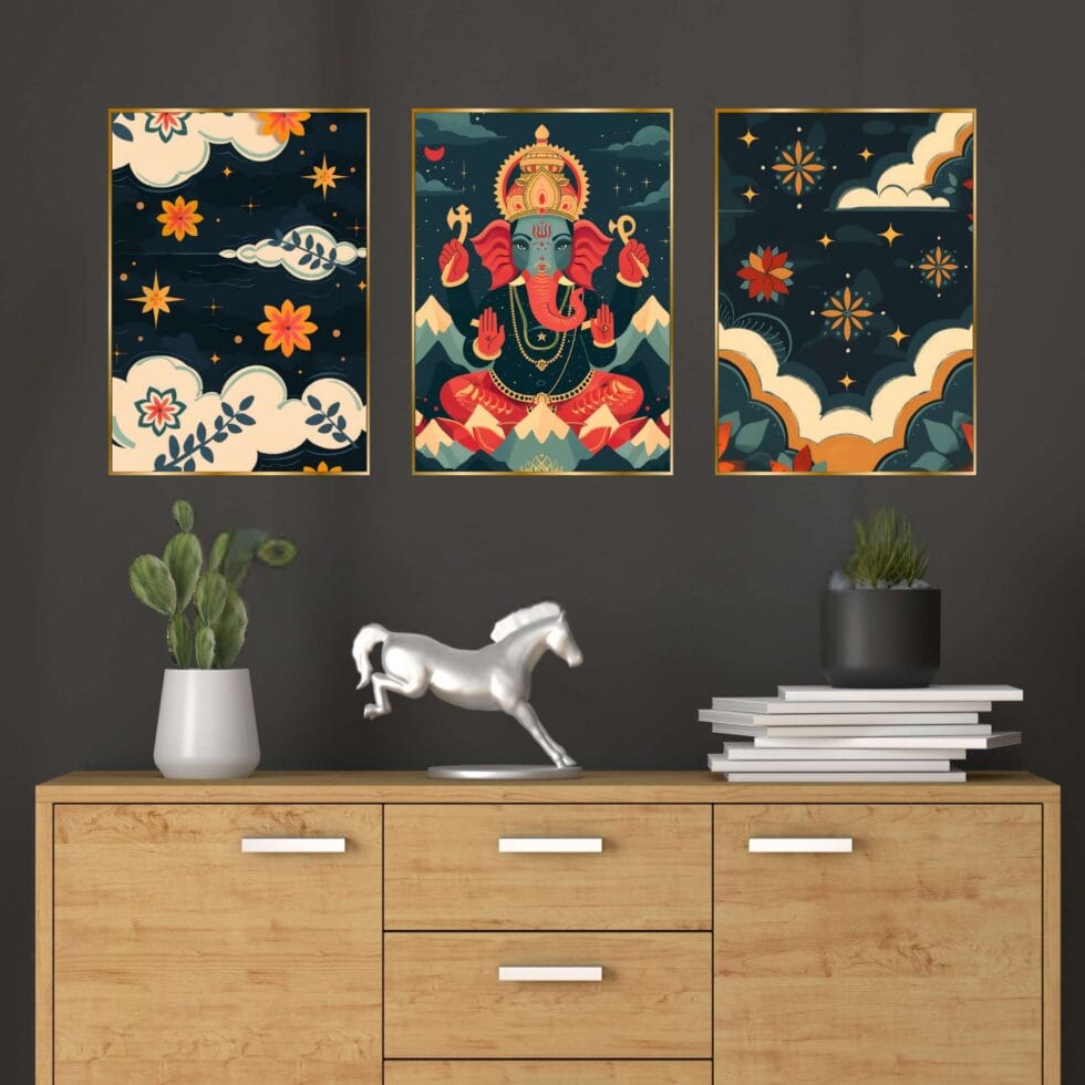 Set of Three Wall Paintings for Wall Dacoration Golden Framed Wall Paintings for Living Room & Bedroom Wall Art for Home Decoration & Office Wall Décor (24x18 inch CH-GD3-6) - AllHandmadeGoods