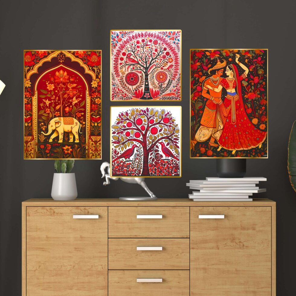 Set of Four Wall Paintings for Wall Dacoration Golden Framed Wall Paintings for Living Room & Bedroom Wall Art for Home Decoration & Office Wall Décor (13x10 inch CH-GD4-3) - AllHandmadeGoods