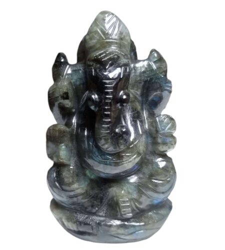 Labradorite Lord Ganesha idol carved gemstone statue for pooja room and home decor