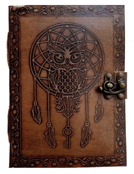 Dreamcatcher Owl Embossed Brown Leather Journal