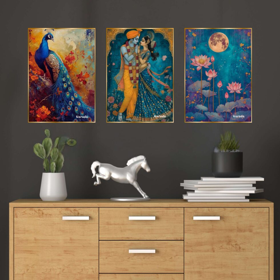 Set of Three Wall Paintings for Wall Dacoration Golden Framed Wall Paintings for Living Room & Bedroom Wall Art for Home Decoration & Office Wall Décor (24x18 inch CH-GD3-12) - AllHandmadeGoods