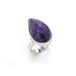 Pear-shaped amethyst gemstone ring with silver band for women’s jewellery and accessories
