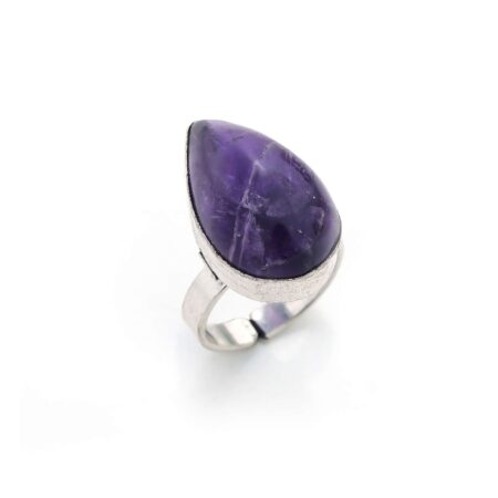 Pear-shaped amethyst gemstone ring with silver band for women’s jewellery and accessories
