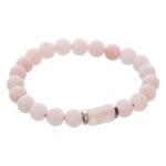 Rose quartz crystal bead bracelet with cylindrical charm for love, healing, and positive energy