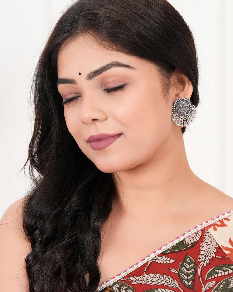 Earrings for Women Traditional Silver AZ838-OXidised Jhumka Set | German Silver Chand Baliyan & Jhumkas Earrings | Birthday & Anniversary Gift -AZ838-OX-ER32 - AllHandmadeGoods