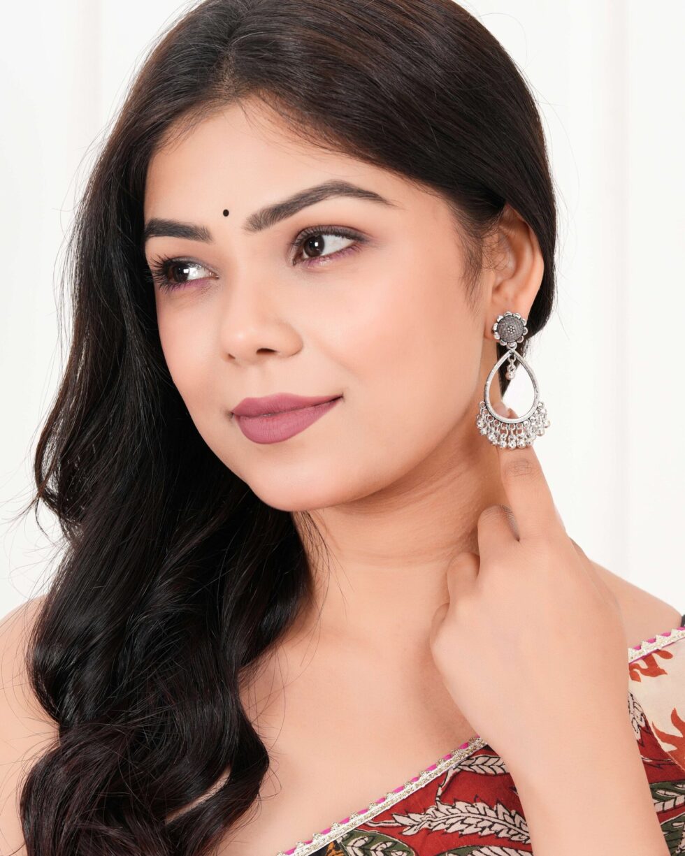 Earrings for Women Traditional Silver AZ838-OXidised Jhumka Set | German Silver Chand Baliyan & Jhumkas Earrings | Birthday & Anniversary Gift -AZ838-OX-ER34 - AllHandmadeGoods