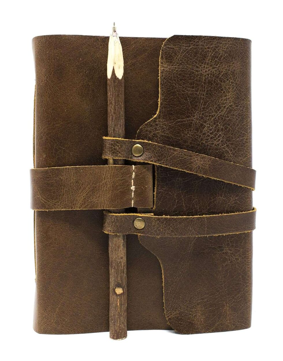Rustic Wrap-Around Dark Brown Leather Journal - AllHandmadeGoods