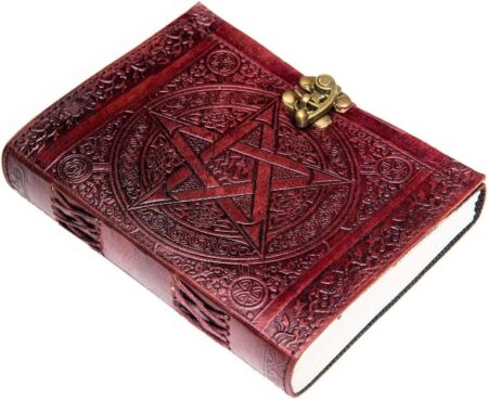 Pentagram Spellbook Vintage Red Leather Diary