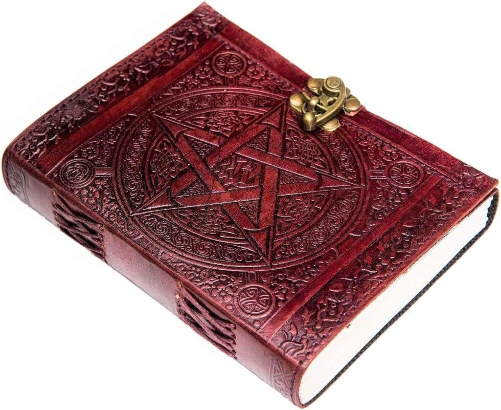 Pentagram Spellbook Vintage Red Leather Diary - AllHandmadeGoods