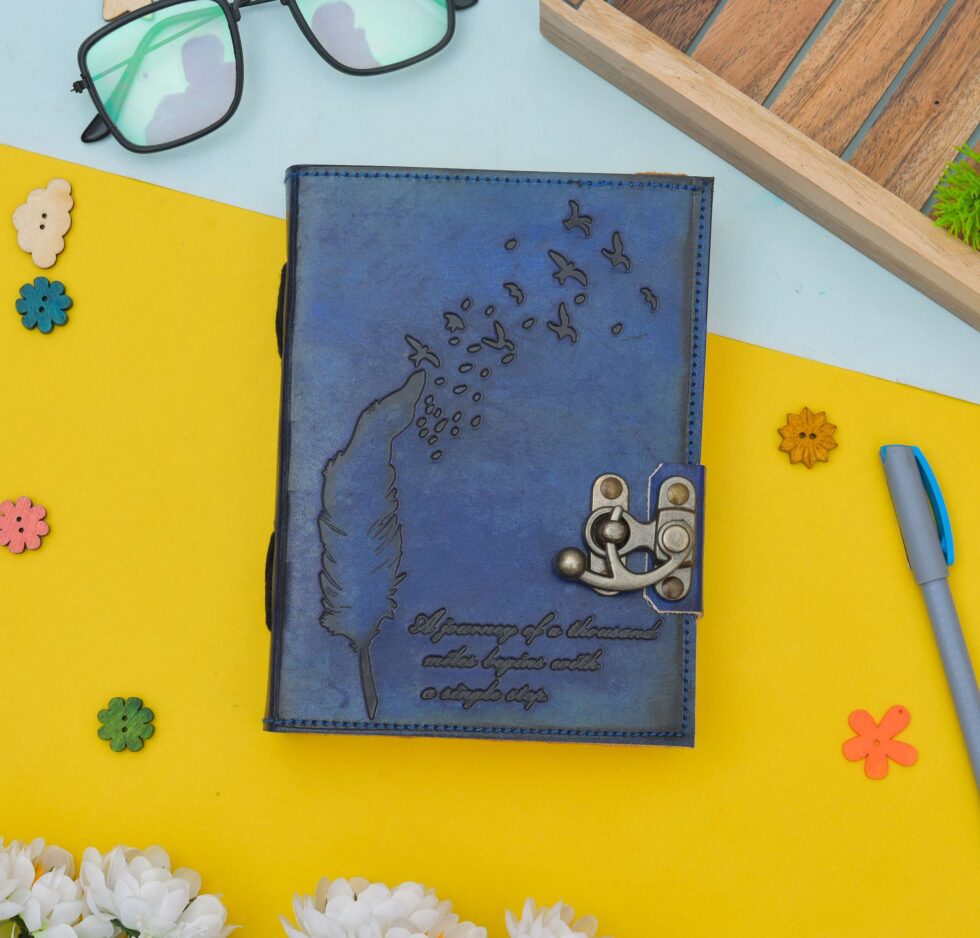 Sky Voyage Handmade Blue Leather Travel Journal - AllHandmadeGoods