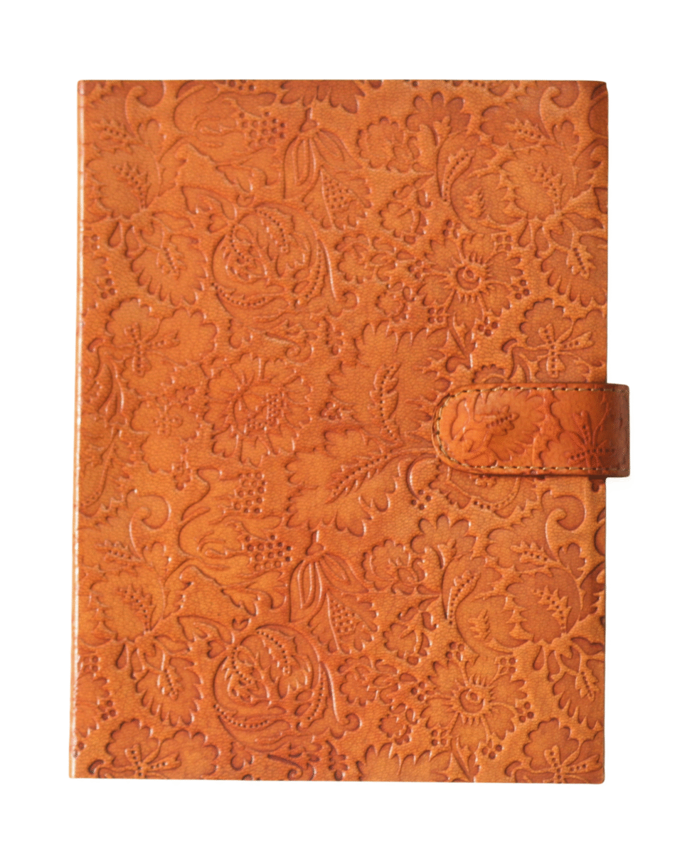 Classic Floral Pattern Tan Leather Journal - AllHandmadeGoods