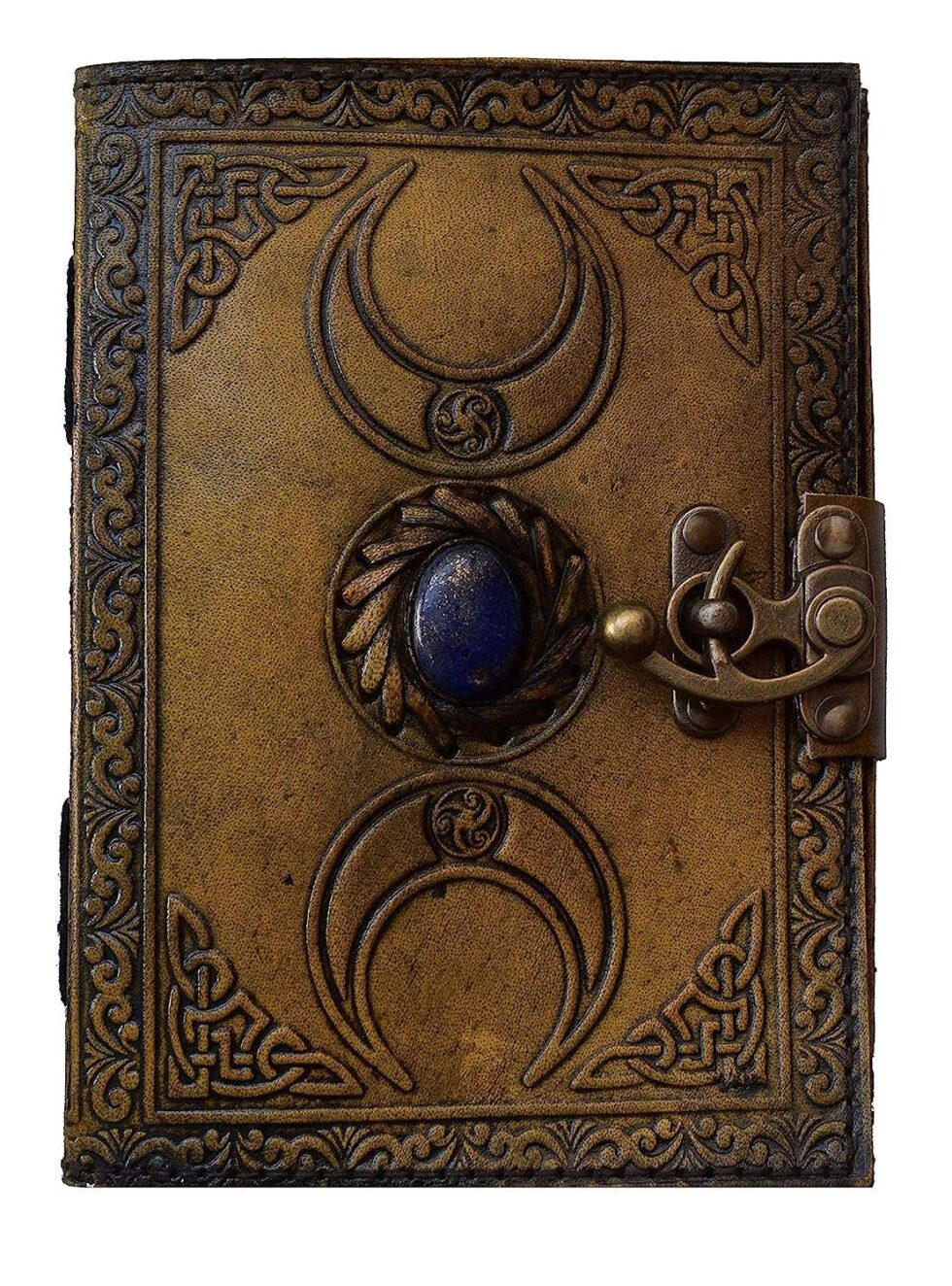 Triple Moon Goddess Embossed Vintage Leather Diary - AllHandmadeGoods