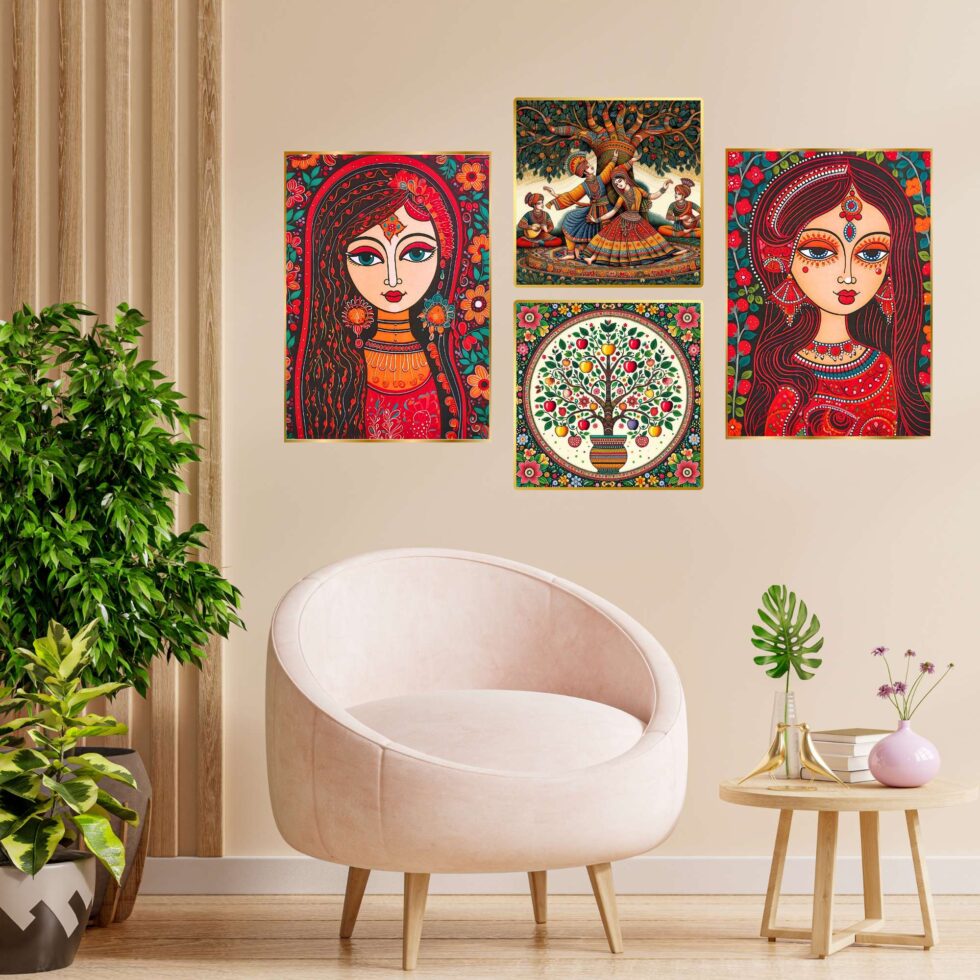 Set of Four Wall Paintings for Wall Dacoration Golden Framed Wall Paintings for Living Room & Bedroom Wall Art for Home Decoration & Office Wall Décor (13x10 inch CH-GD4-12) - AllHandmadeGoods