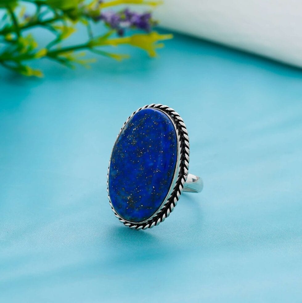 Oval Lapis Lazuli gemstone ring with silver setting for women’s fashion jewellery