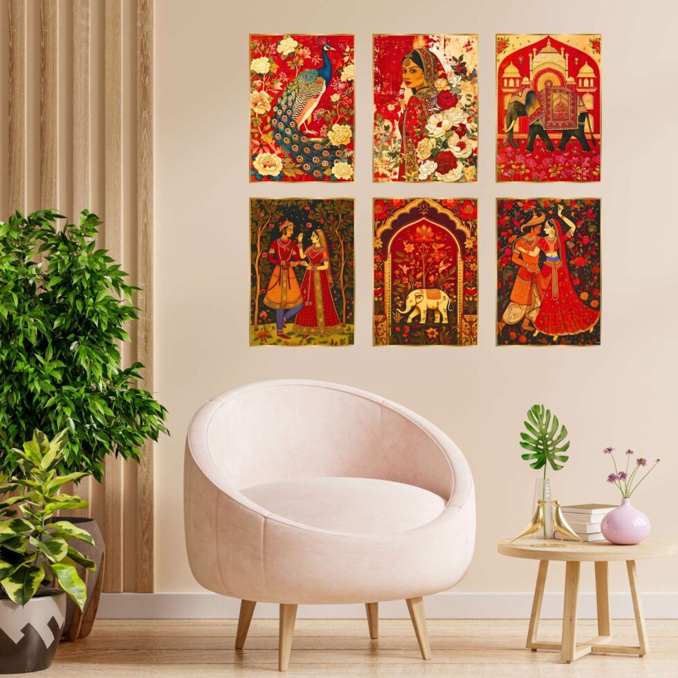 Set of Six Wall Paintings for Wall Dacoration Golden Framed Wall Paintings for Living Room & Bedroom Wall Art for Home Decoration & Office Wall Décor (17x13 inch CH-GD6-11) - AllHandmadeGoods