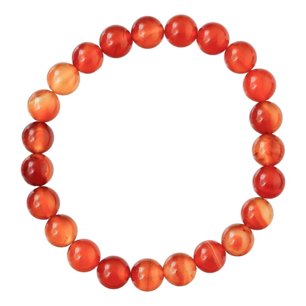 Carnelian crystal beaded bracelet with natural orange-red healing stones for vitality, courage, and energy boost