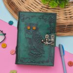 Forest Owl Embossed Green Leather Journal