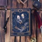 Lovers Tarot Vintage Leather Journal – Navy Gold