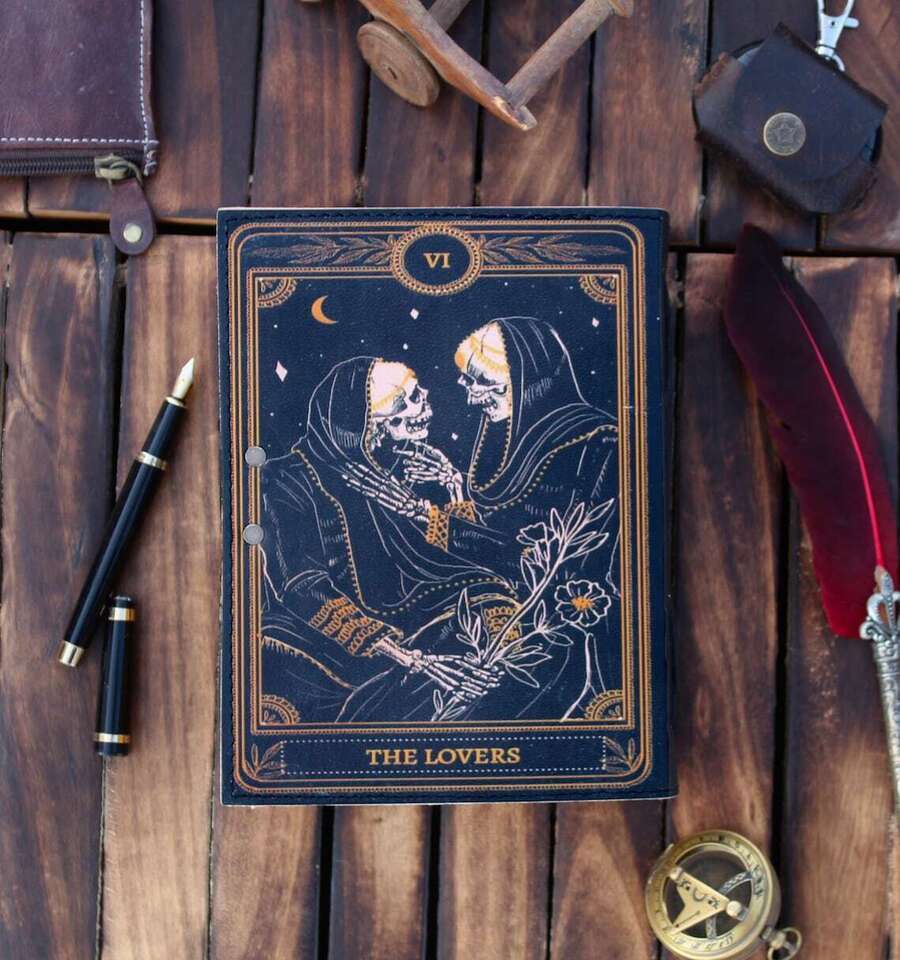 Lovers Tarot Vintage Leather Journal – Navy Gold - AllHandmadeGoods