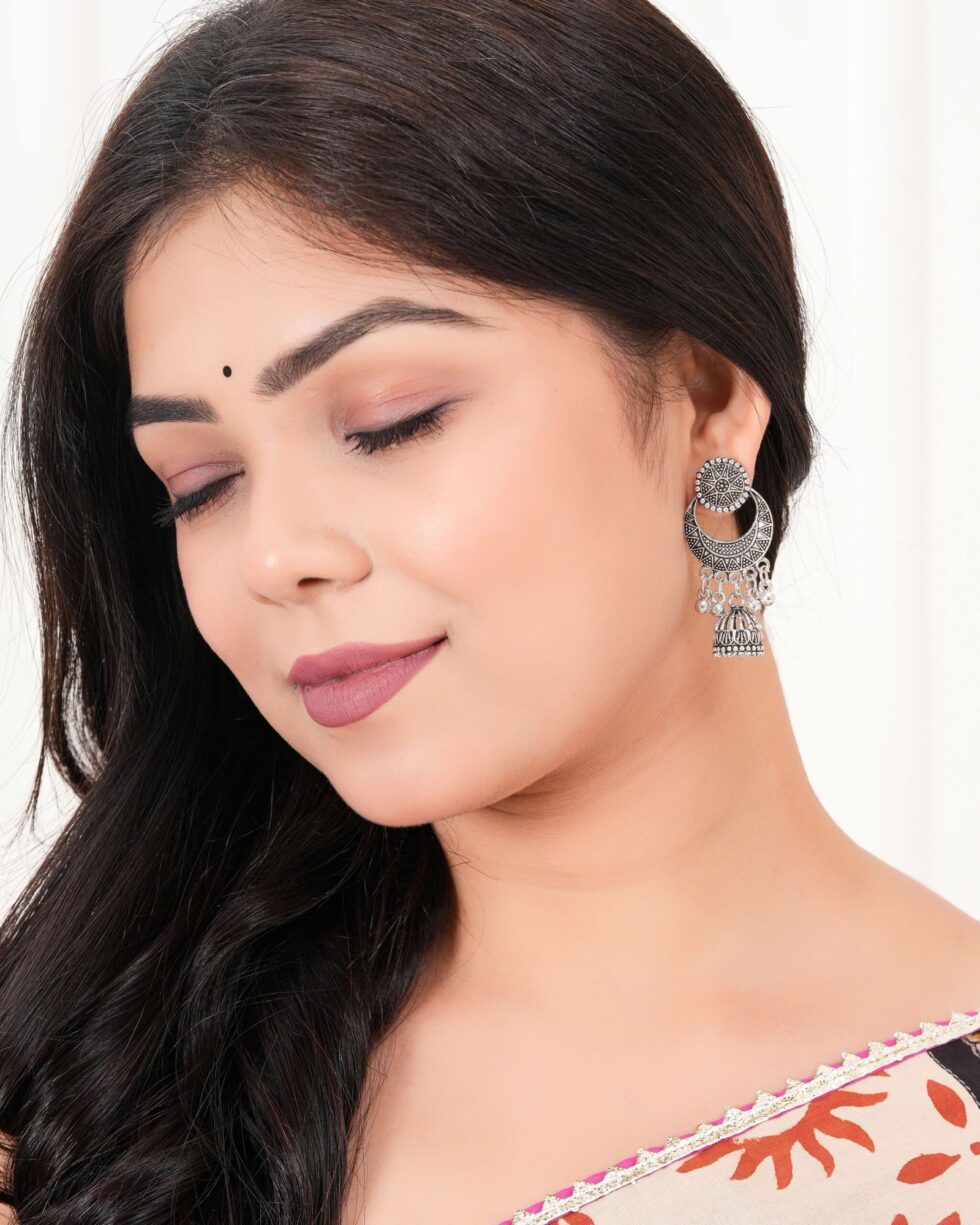 Women's Handmade Traditional Jhumki With Moon Motif Chandbali Design Ethnic Wedding Wear Earrings For Women - AllHandmadeGoods
